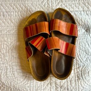 NAOT peach and red stripe leather slides